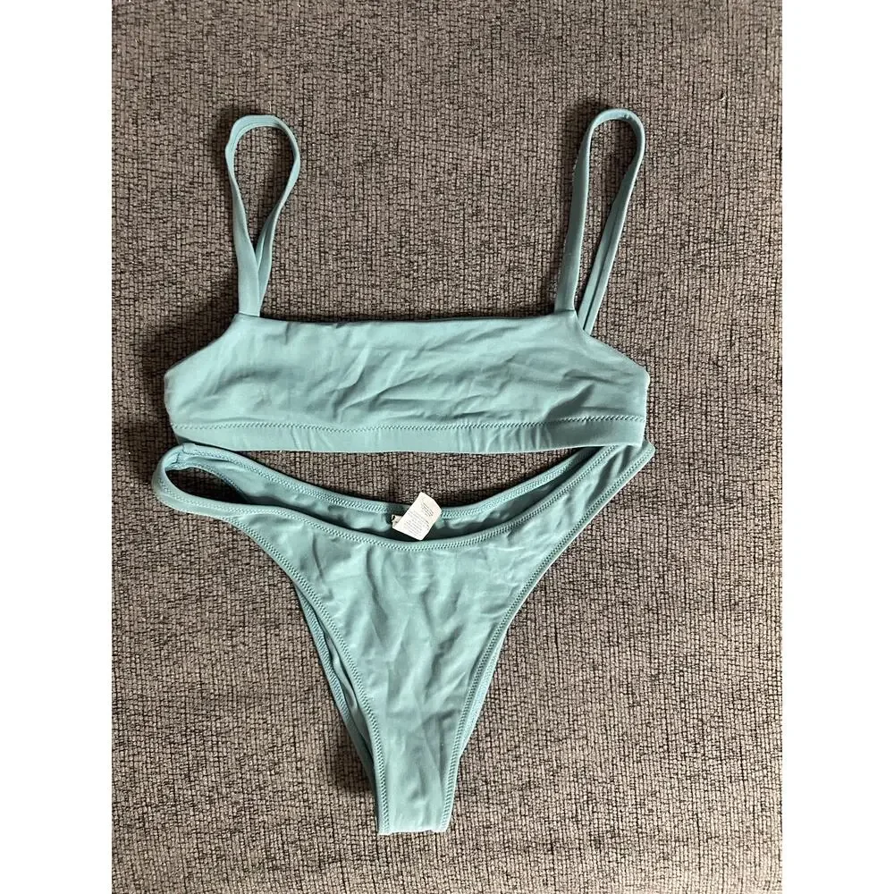 Tropic of C The C Bralette Bikini Top and High Cut Bottom size S/M Seafoam Green